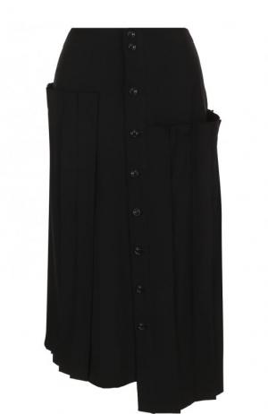 Однотонная шерстяная юбка-миди Yohji Yamamoto. Цвет: черный