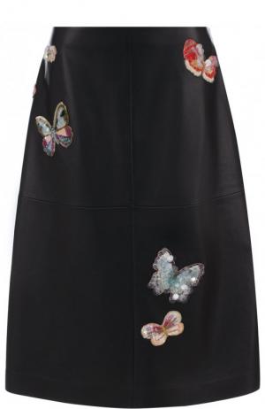 Кожаная юбка-миди с декоративной отделкой Valentino. Цвет: черный