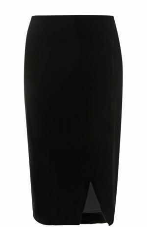 Бархатная юбка-миди с разрезом Giorgio Armani. Цвет: черный