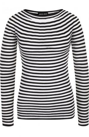 Приталенный пуловер в полоску с круглым вырезом Giorgio Armani. Цвет: черно-белый