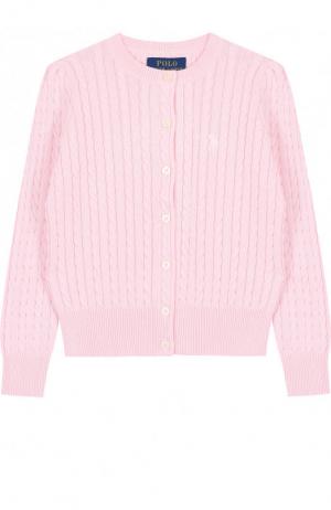 Хлопковый кардиган фактурной вязки Polo Ralph Lauren. Цвет: светло-розовый