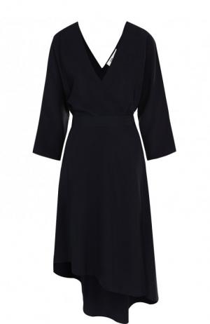 Однотонное шелковое платье асимметричного кроя Diane Von Furstenberg. Цвет: темно-синий