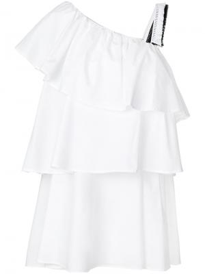 Асимметричное платье с оборкой Au Jour Le. Цвет: белый