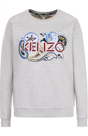 Хлопковый свитшот свободного кроя с логотипом бренда Kenzo. Цвет: серый