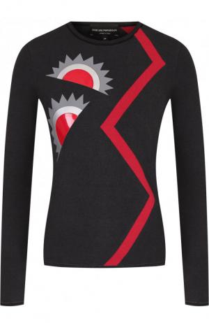 Пуловер с круглым вырезом и принтом Emporio Armani. Цвет: темно-серый