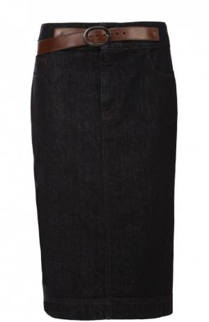 Джинсовая юбка-карандаш с кожаной отделкой Tom Ford. Цвет: темно-синий