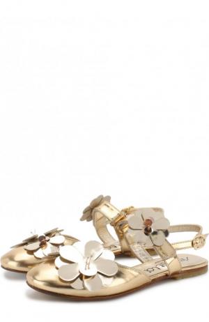 Босоножки из металлизированной кожи с аппликациями и застежками велькро Simonetta. Цвет: золотой