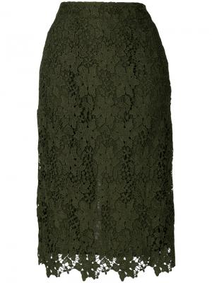 Кружевная юбка миди с вышивкой Essentiel Antwerp. Цвет: зелёный
