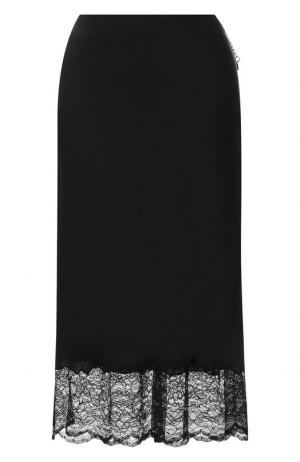 Однотонная юбка с кружевной отделкой Paco Rabanne. Цвет: черный