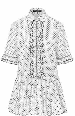Блуза в горох с оборками и баской Dolce & Gabbana. Цвет: белый