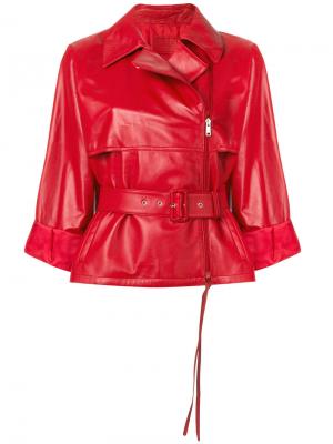 Байкерская куртка с поясом Prada. Цвет: красный