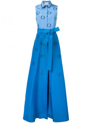 Вечернее платье-рубашка с вышивкой Carolina Herrera. Цвет: синий