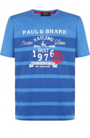 Хлопковая футболка с принтом Paul&Shark. Цвет: синий