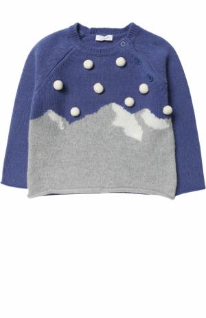 Шерстяной пуловер с помпонами Il Gufo. Цвет: синий