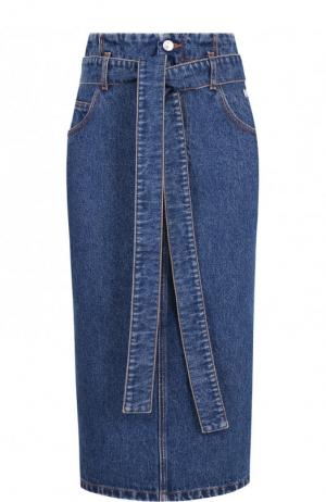 Джинсовая юбка-миди с поясом MSGM. Цвет: синий