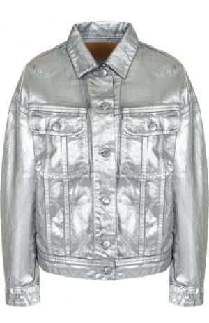 Укороченная джинсовая куртка свободного кроя Acne Studios. Цвет: серебряный
