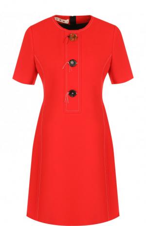 Шерстяное платье с круглым вырезом и декоративными пуговицами Marni. Цвет: красный