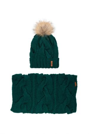 Комплект: шапка, снуд SAVA MARI. Цвет: темно-зеленый