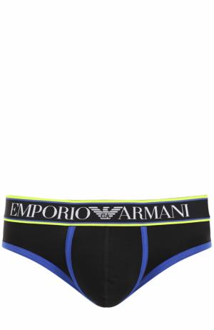 Хлопковые брифы с широкой резинкой Emporio Armani. Цвет: черный