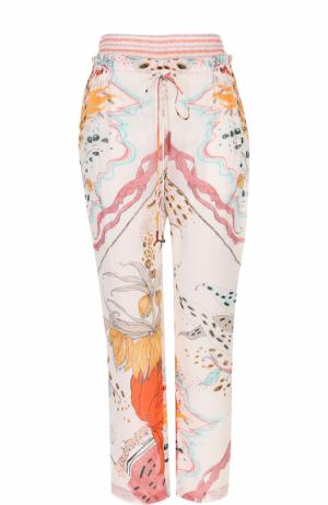 Шелковые укороченные брюки с принтом Roberto Cavalli. Цвет: разноцветный