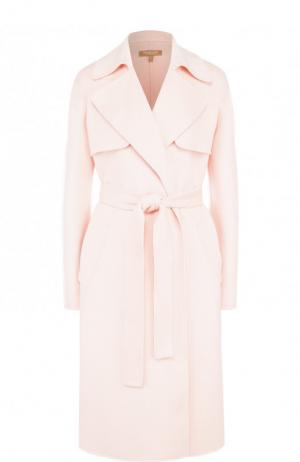 Однотонное шерстяное пальто с поясом Michael Kors Collection. Цвет: розовый
