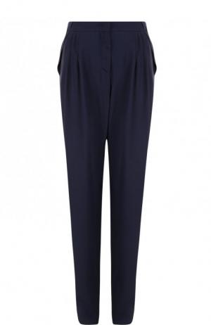 Однотонные брюки прямого кроя из вискозы Giorgio Armani. Цвет: темно-синий