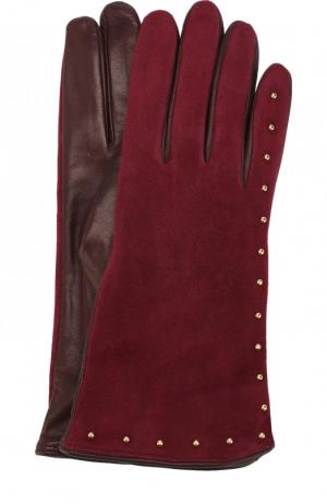 Перчатки из кожи и замши с металлическими заклепками Sermoneta Gloves. Цвет: бордовый