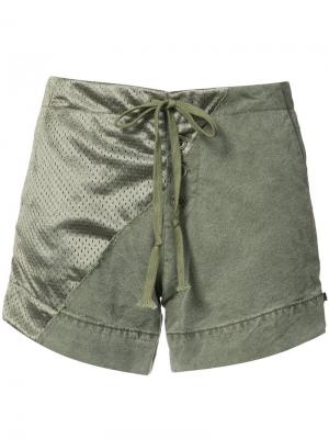 Хлопковые шорты с атласной панелью Greg Lauren. Цвет: зелёный