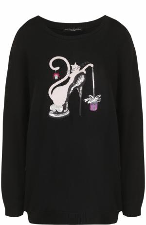 Пуловер с круглым вырезом и декоративной отделкой Pietro Brunelli. Цвет: черный