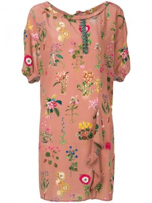 Платье шифт с цветочным украшением Nº21. Цвет: коричневый