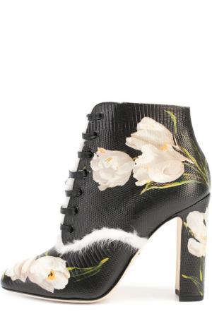 Кожаные ботильоны Vally с цветочным принтом Dolce & Gabbana. Цвет: черно-белый