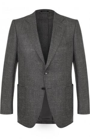 Однобортный пиджак из смеси шерсти и льна с шелком Tom Ford. Цвет: серый