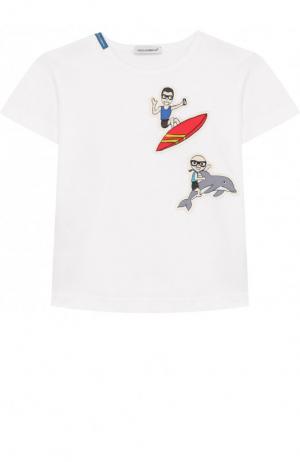 Хлопковая футболка с аппликацией Dolce & Gabbana. Цвет: белый