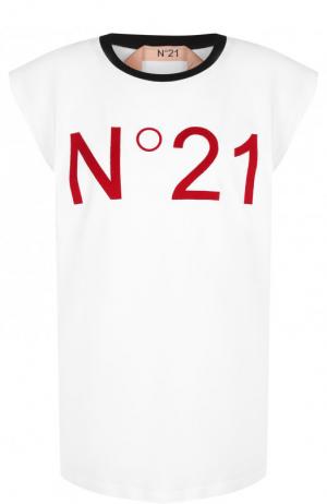 Хлопковая футболка с логотипом бренда No. 21. Цвет: белый