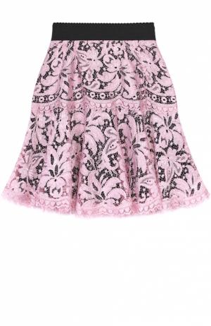 Кружевная мини-юбка с контрастным поясом Dolce & Gabbana. Цвет: розовый