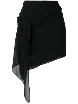 Асимметричная драпированная мини-юбка Saint Laurent. Цвет: чёрный