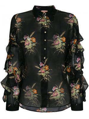 Прозрачная блузка с рюшами и цветочным принтом Nº21. Цвет: чёрный
