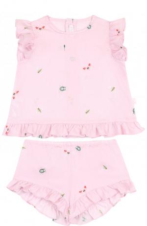 Хлопковый комплект из платья и шорт Il Gufo. Цвет: розовый
