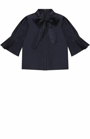 Шелковая блуза с воротником аскот Oscar de la Renta. Цвет: темно-синий