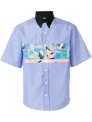 Полосатая рубашка с контрастным воротником Prada. Цвет: синий