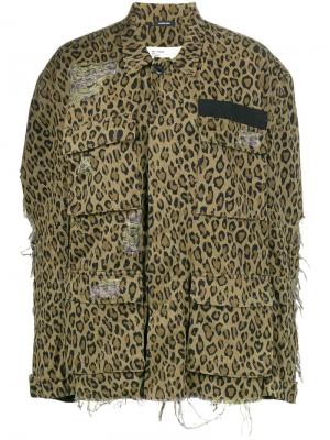 Джинсовая куртка с леопардовым принтом R13. Цвет: коричневый