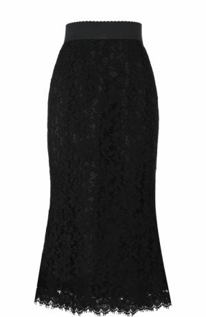 Однотонная кружевная юбка-миди Dolce & Gabbana. Цвет: черный