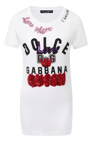Хлопковая футболка с декоративной отделкой Dolce & Gabbana. Цвет: белый