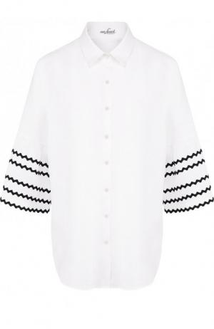 Льняная блуза свободного кроя с укороченными рукавами Van Laack. Цвет: белый