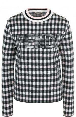 Шерстяной пуловер с логотипом бренда Fendi. Цвет: темно-зеленый