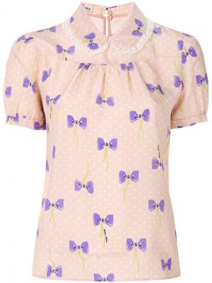Рубашка с принтом бантов Miu. Цвет: розовый и фиолетовый