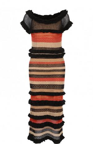 Приталенное платье-миди из льна Polo Ralph Lauren. Цвет: разноцветный