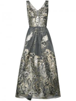 Платье с цветочным узором металлик Marchesa Notte. Цвет: серый