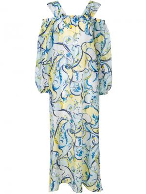 Длинное платье  с вырезами на плечах Emilio Pucci. Цвет: синий