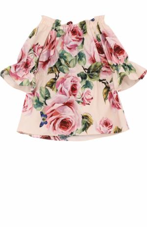 Хлопковая блуза с принтом и эластичными вставками Dolce & Gabbana. Цвет: розовый